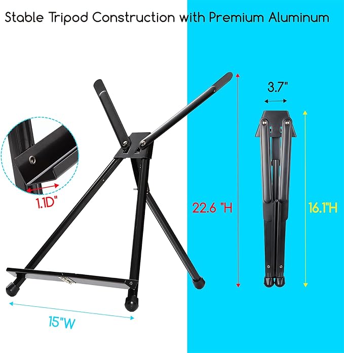 MEEDEN Tabletop Easels, Metal Easel Stand for Painting & Display, Aluminum Desktop Art Painting Easel, Foldable Portable Paint Easel Tripod Stand for Canvas, Paintings, Photos, Books, Signs