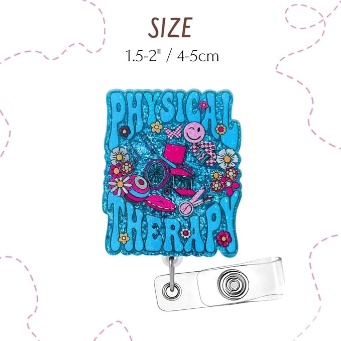 3PC Physical Therapist Badge Reels Physio Therapeutic Occupational Therapy Name Holder Retractable ID Clip Essentials for PT Student Assistant Rehab Aide Accessories Appreciation Gifts for Coworkers