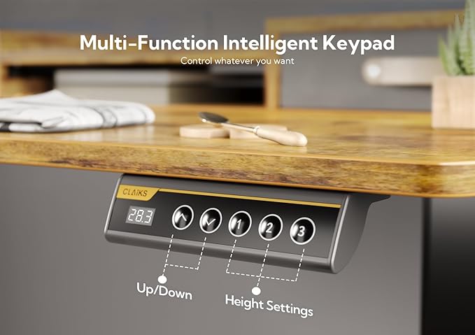 Claiks Standing Desk with Drawers, Adjustable Stand Up Electric Standing Desk Adjustable Height with Storage Shelf and Splice Board, 59 Inch, Rustic Brown