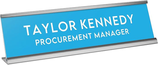 Custom Engraved Desk Plate | Personalized with your Name and Title | Perfect Decor for Office, Business, or Home | Multiple Font and Color Options | 2x8" or 2x10" (Baby Blue w/White Letters, 2x10")