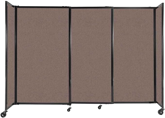 Versare Straightwall Sliding Portable Wall Partition | Freestanding Office Dividers | Locking Wheels | Temporary Room Separator | 7'2'' Wide x 5' Tall Latte Fabric Panels