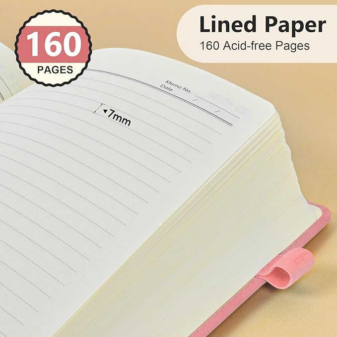 PERCUN Lined Journal Notebook for Men & Women, 160 Pages College Ruled Journal for Writing, A5 Hardcover Leather Notebooks for Work, School, Business, Travel, Daily Diary 5.9" x 8.5" (Pink)