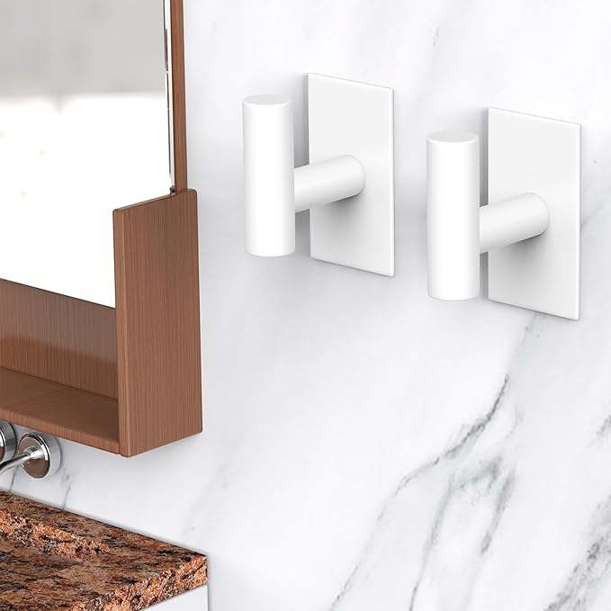 VAEHOLD Wall Towel Hooks, Heavy Duty Sticky Holder Waterproof Towel Hooks for Hanging Coat, Clothes, Closet Hook Wall Mount for Kitchen (White, 4 Pack)