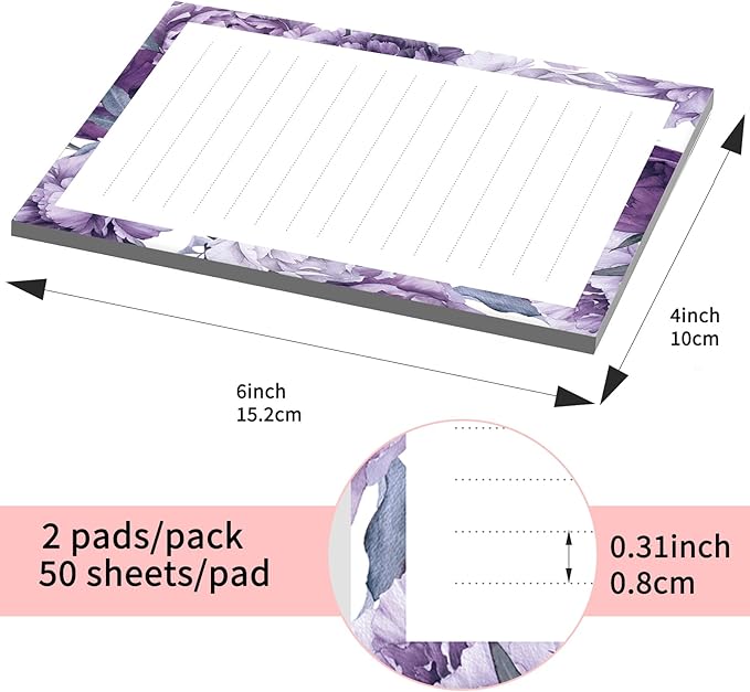 SXboxing Sticky Notes 4X6 Inches, 2 Pack Large Cute Self-Stick Pads, Bright Funny Memo Pads Easy to Stick for Home, Office Cute Purple Flowers