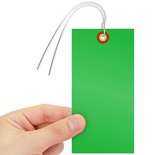 SmartSign Blank Tyvek Shipping Tags with Wire, Size #8 | 6 1/4" x 3 1/8", Pack of 100, Green, Made in USA