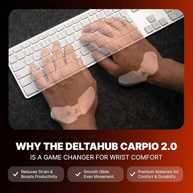 DELTAHUB Carpio 2.0 - Left-Handed Truly Ergonomic Wrist Rest for Mouse, Carpal Tunnel Support, Pain Relief, Anti-Fatigue, Easy Glide, Sleek, Office Computer, Laptop, Gaming - Large, Black