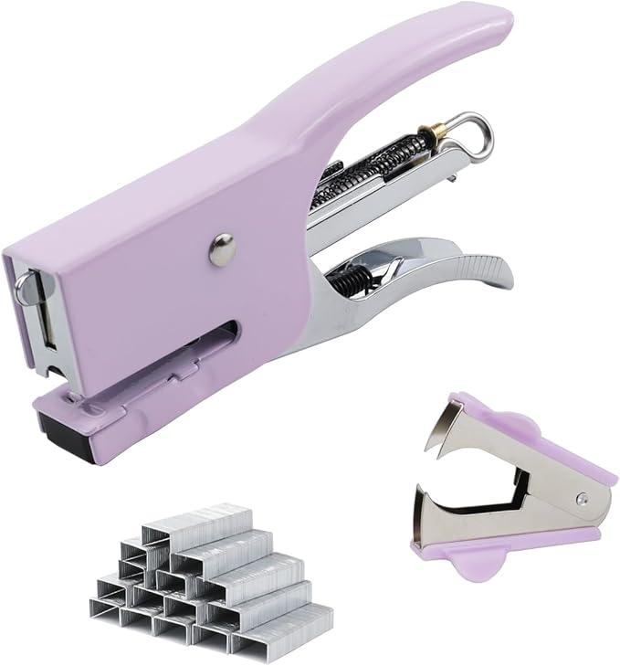 Aacehlh Small Hand-held Stapler Set, 15 Sheet Capacity, Includes 750Pcs Staples and A Staple Remover, Mini Desktop Stapler for Office, School, Home or Travel Use. (Purple)