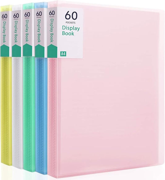 Phyxin 60-Pocket Portfolio Binder Organizer, Binder Sheet Protectors 8.5" x 11", Displaying 120 Page Plastic Folders for Documents, Document Organizer for Concert, Artwork, School & Office Use, 5 Pack