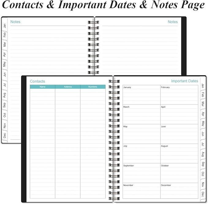 2026 Planner - Planner 2026 from January 2026 - December 2026, Weekly & Monthly Planner Spiral Bound with 12 Monthly Tabs, Inner Pocket, 6.4" x 8.5", Black-A