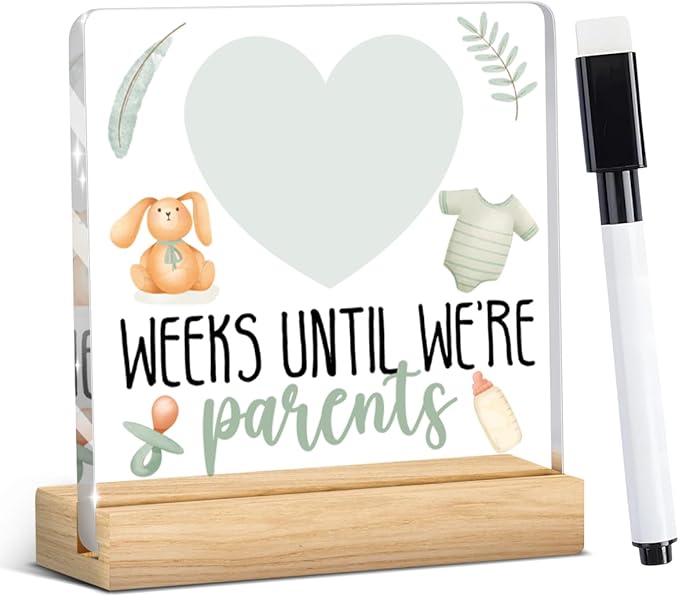 Baby Announcement Gifts for New Parents, Funny Baby Countdown Weeks Acrylic Sign, Expecting Parents to be Pregnancy Gift for First Time Mom to Be Dad A 06