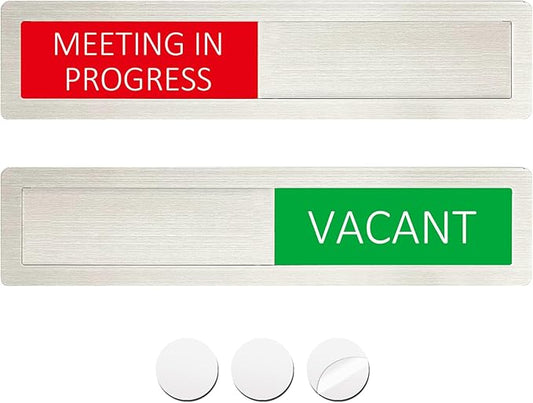 Vacant Meeting in Progress Privacy Sign,Vacant Occupied Sign for Home Office Hotles Hospital Conference Room,Slider Door sign Tells Whether Room Vacant or Occupied,7'' x 1.5'' - Stainless Steel,Silver