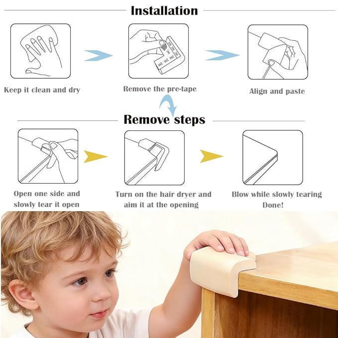 12 Pack Soft Corner Protector Baby Proofing Edge & Corner Guards, Furniture Safety Bumper for Table, Fireplace, Stair, Cabinet, (Beige)