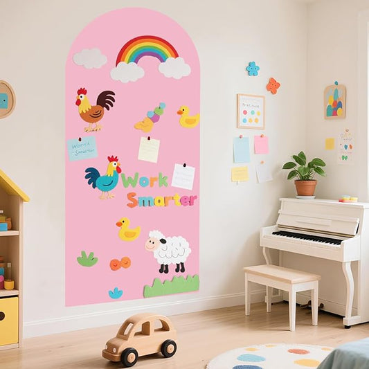 WUPIOS Magnetic Wall Decal Pink 39.3x17.5 Inch Arch Magnetic Chalkboard for Wall Magnetic Board for Playroom Peel and Stick Self Adhesive Blackboard with Colorful Liquid Chalks Magnet Wall Decal