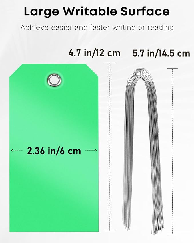 Uniclife 120 Pcs Green Plastic Tags for Labeling 4.7"x 2.36" Plastic Shipping Tag with Wire Writable Waterproof Tag Price Tags with Reinforced Eyelet Blank Hang Label for Luggage
