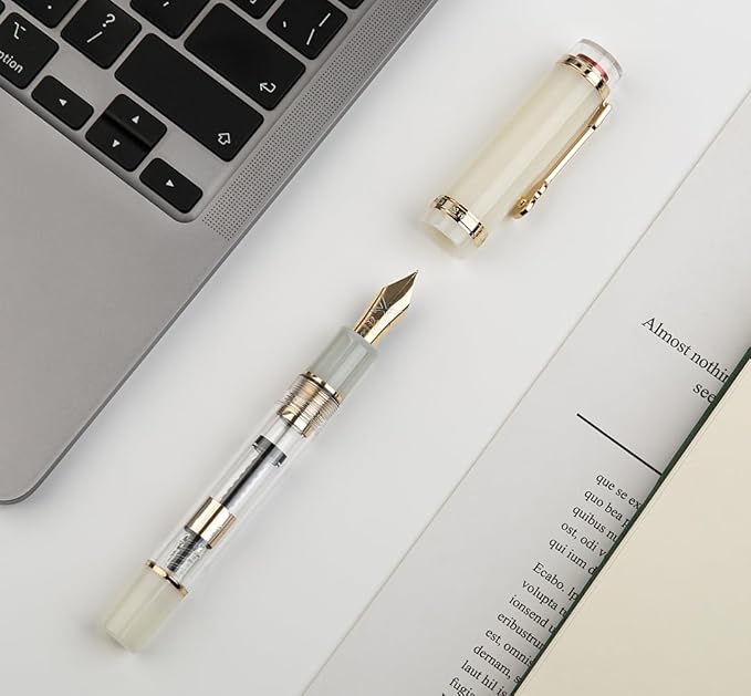 JINHAO 1935 Fountain Pen TIANDAO Series #8 Nib Ink Pen with Guitar-Shaped Clip and Ink Converter (F Nib 0.5mm, Ivory White)