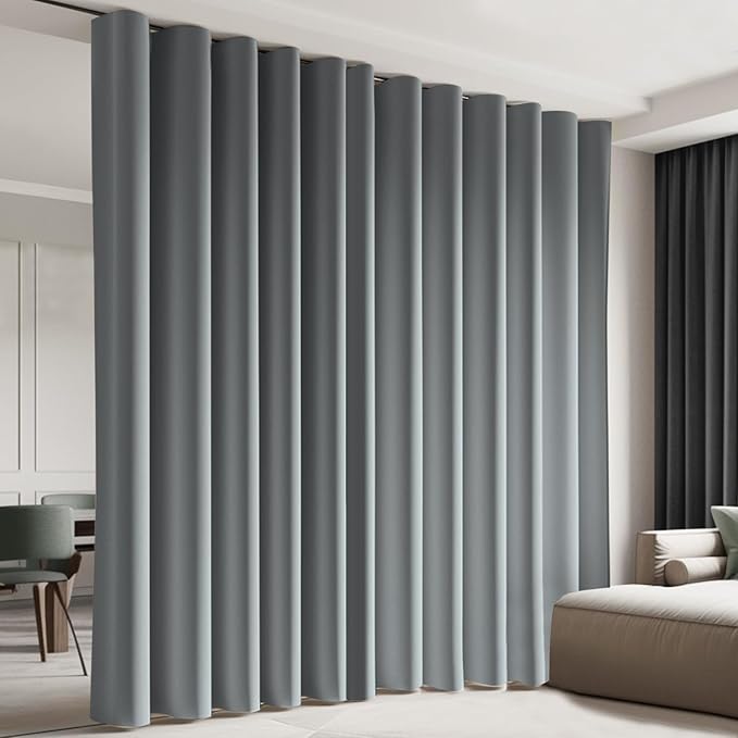 Cbsroro Room Divider Blackout Curtain Track Curtains Wall Dividers Panels Screen for Living Rooms Bedroom Office Privacy Partition Separation, W120 × L96 Inch,1 Panel, Light Grey
