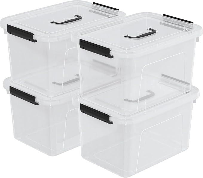 Drephia 10.5 Quart Clear Plastic Storage Box/Container with Handle, Plastic Storage Bin with Lid, 4 Packs