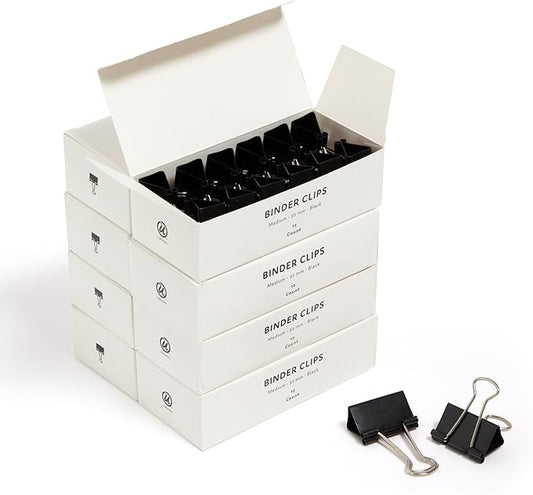 U Brands Binder Clips, Medium 1-1/4" Width, 1/2" Paper Holding Capacity, Black and Silver Steel, 96-Count
