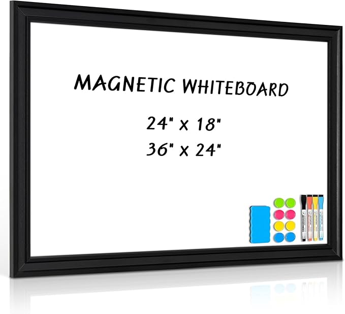Large White Board for Wall, 36'' x 24'' Magnetic Dry Erase Board, Decorative Whiteboard, Black Vintage Wooden Frame