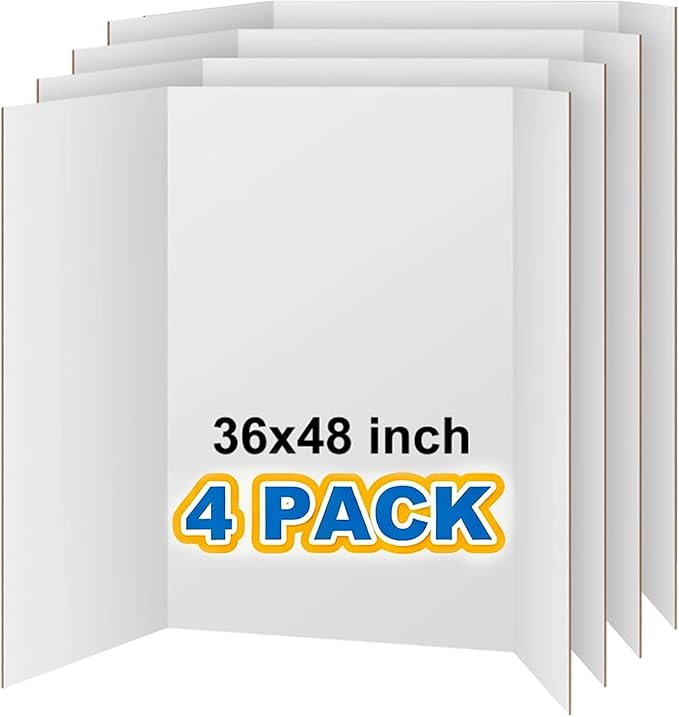 VinTS 36" x 48" Large Trifold Poster Board,4 Pack White Corrugated Foldable Project Boards for Science Fair, School Projects,Photo Displays