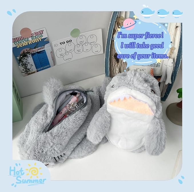 XZR Cute Pen Bag Case Box Stocking Stuffers Cute Creative Animal Cartoon Large Capacity Shark Bird Zipper Organizer Storage Bag Box Nice Gift (Shark)