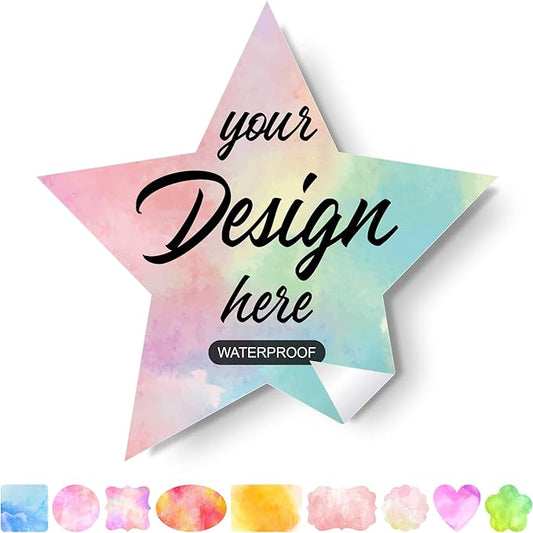 Custom Personalized Labels - Any Design Image Logo Text, Business Logo, Thank You Stickers, 100 Labels (Star, 3"x3")