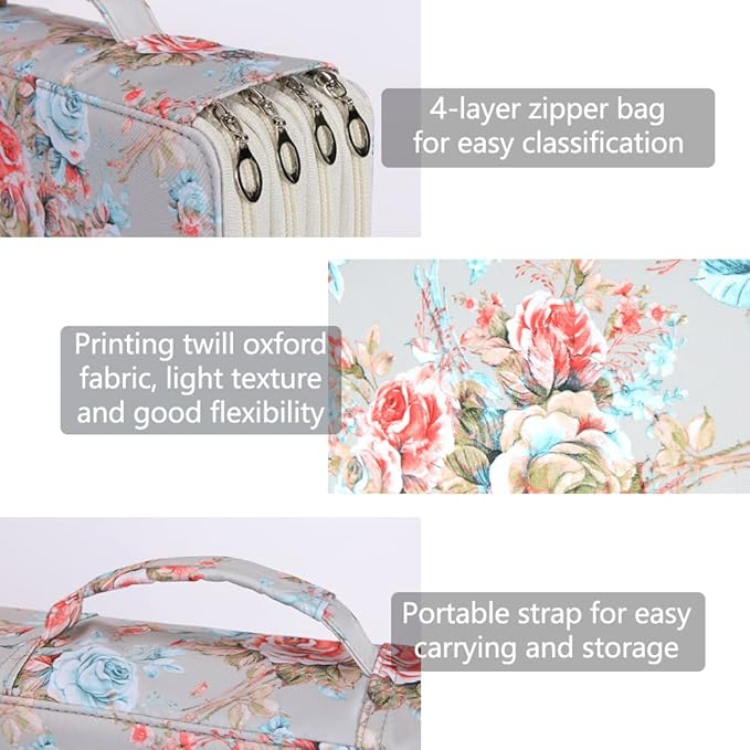 Vomgomfom Large Capacity Pencil Holder with Zipper Closure Twill Fabric Case for 300 Colored Pencils or 200 Gel Pen, Artist Organizer (Gray Rose)