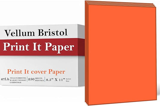 Print It - Vellum Bristol Colored Cardstock Cover Paper, 67 Lb, 8.5" X 11”, Heavyweight Colored Cardstock for Crafts, School, Invitations, And Office Use - Decoration Drawing 2000/Case-Saffron Orange
