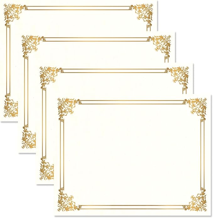 Ornate Empire Award Certificate Collection - Includes 25 Certificate Papers (White/Gold), 25 Heavy Linen Folders (Black/Gold), 25 Gold Foil Seals, Laser & Inkjet Printer Compatible