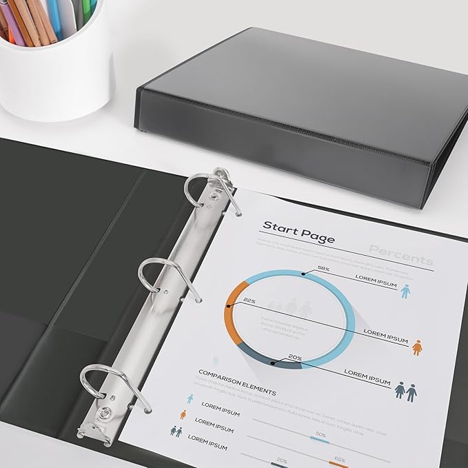 Comix D-Ring Basic View Binder 1 inch 3 Ring Binders, 2.4mm-Thick, Hold 225 Sheets of 8.5" x 11" Paper, 12 Pack (Black)