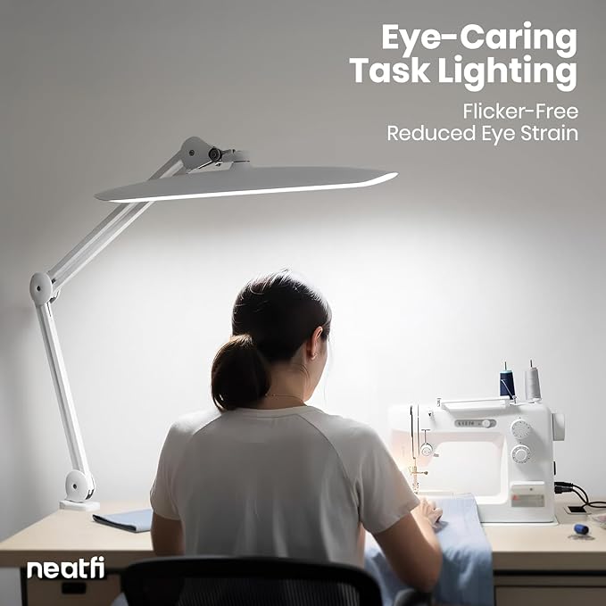 Neatfi XL 2,200 Lumens LED Desk Lamp with Clamp, 24W Bright Architect Task Lamp, 20 Inches Dimmable Computer Light, Adjustable Desk Light for Home, Office, Crafts, Nails & Hobbies (Non-CCT, White)