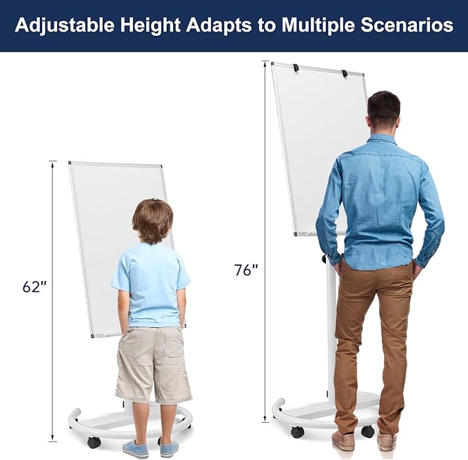 TSJ OFFICE Mobile Whiteboard Standing - 36 X 24 Inches Magnetic Dry Erase Easel, Height Adjustable Rolling White Board on Wheels with Flip Chart Hooks, White