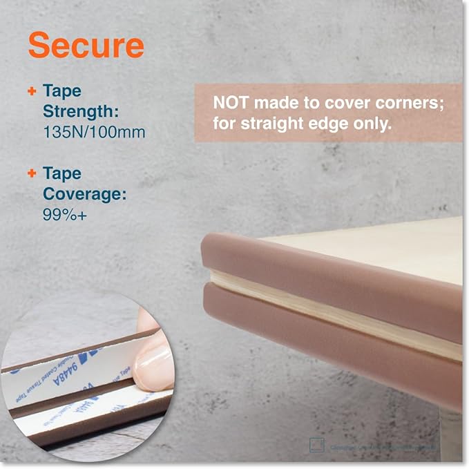 Roving Cove Slim-Fit Edge Protector for Baby Proofing (9ft Small Edge Only), Soft Rubber Foam Furniture Edge Bumper Guard, Desk Edge Cushion, 3M Adhesive, Coffee Brown
