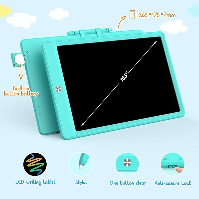 BUKEBU LCD Writing Tablet Doodle Board,10.5 inch Colorful Drawing Pad,Electronic Drawing Tablet, Drawing Pads,Travel Gifts for Kids Ages 3 4 5 6 7 8 Year Old Girls Boys (Blue)