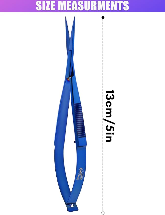 Cross Edge Spring Scissors 5 Inch straight Stainless Steel Precision Eyebrow & Eyelash Shaping & Trimming Scissor, Snips Squeeze, Embroidery & Knitting Micro Tip Craft (Blue)