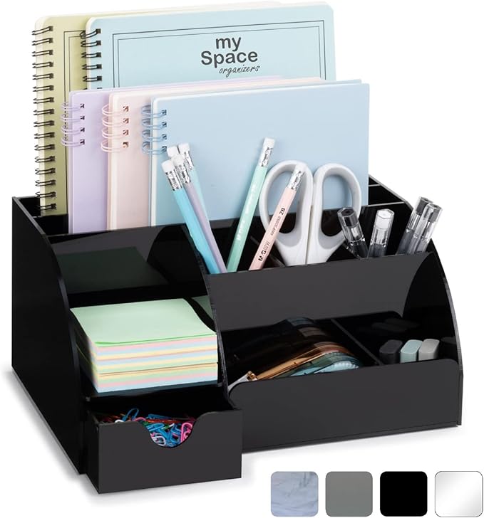 My Space Organizers Black Desk Organizer with 9 Compartments - Desktop Office Supplies and Desk Accessories Organizer