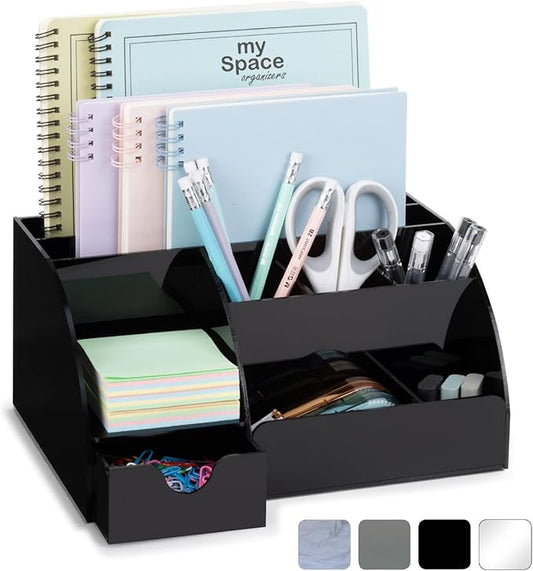 My Space Organizers Black Desk Organizer with 9 Compartments - Desktop Office Supplies and Desk Accessories Organizer