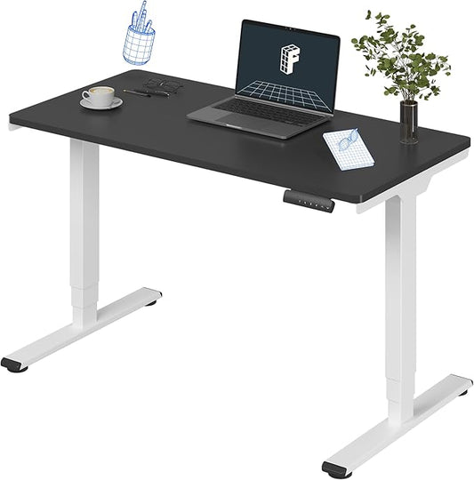 FLEXISPOT E6 3-Stage Dual Motor Electric Standing Desk 48 x 24 Sit Stand Up Desk, Holds 220 lbs, Adjustable Height w/Memory Presets, One-Piece Black Desktop & White Frame, Ships in 2 Boxes