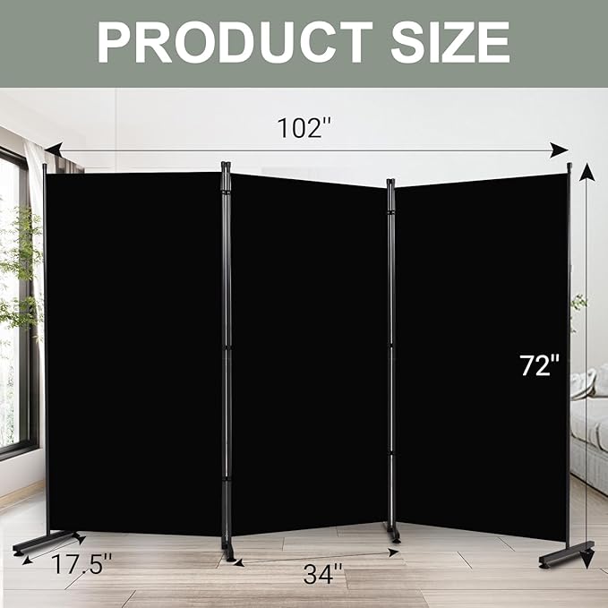 Room Divider 6FT Single Panel Privacy Screen, 102'' Wide Fabric Indoor Room Divider Wall Divider for Room Separation, Portable Room Partitions and Dividers Freestanding Temporary Wall Room Separators