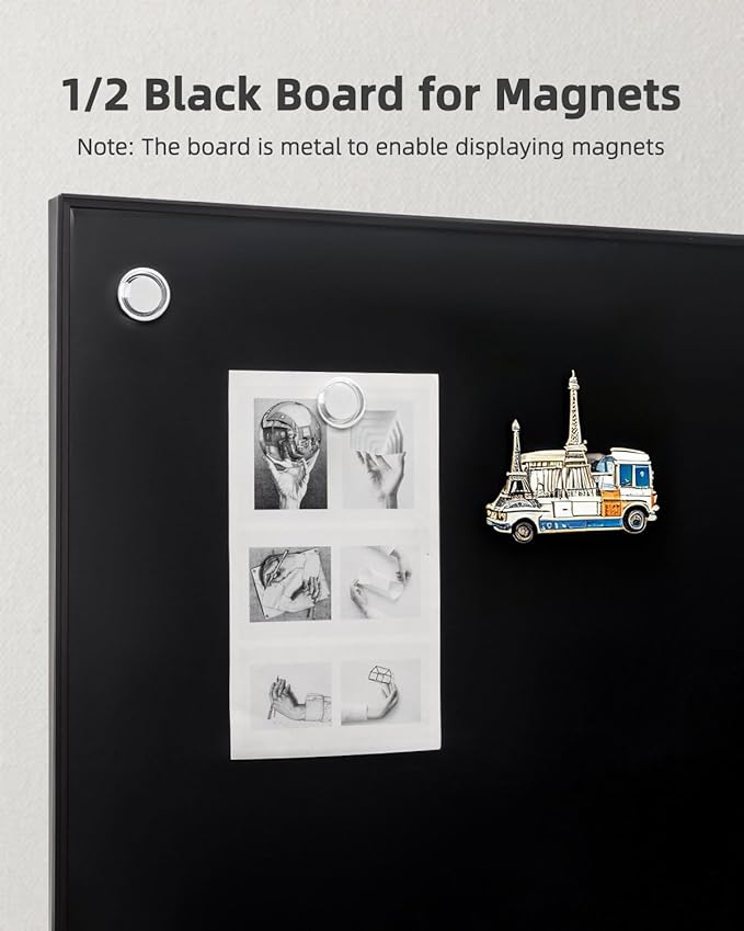 Lightomorrow Bulletin Board 36 x 24 inches, Black Board & Grey Fabric Board Combo, Black Aluminum Framed Linen Vision Board with 10 Push Pins