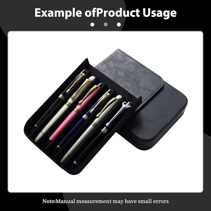 MIVLXLX Leather 6 Fountain Pen/Pencil Tray Case, Handmade, Magnetic Closure with Drawer Design, Gift Choice for Man/Woman/Office, 6 Slots（Black）
