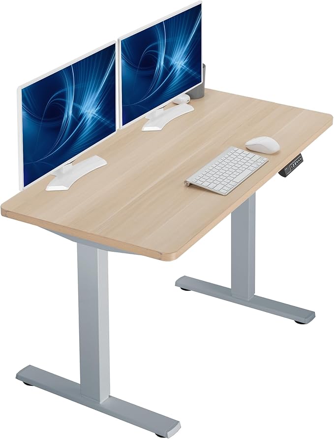 VIVO Electric 43 x 24 in Standing Desk, Memory Height Adjustment, 1B Series, Holds 220 lbs, One-Piece Light Wood Top, Gray Frame, DESK-KIT-1G4C