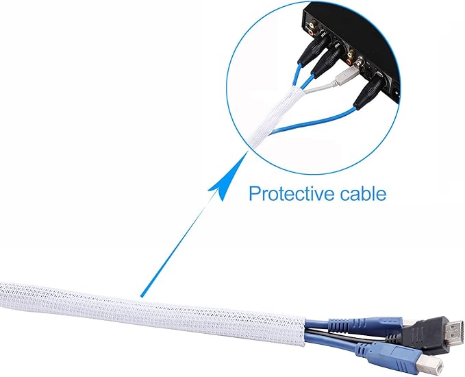 QCSIW 1/4" x100ft Split Sleeve Wire Loom Tubing - Cat-Proof Cord Protector for USB, Power, Audio/Video Cables | Chew-Resistant Sleeving, Easy Install, White