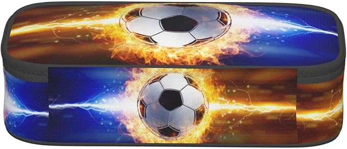 SNAPMADE Boys Pencil Case with Soccer Ball Printed, Cool Portable Pen Bag Pouch with Zipper for Teens Stationery Supplies, Sports Style Pencil Box Cosmetic Bag for Sports Women and Girls