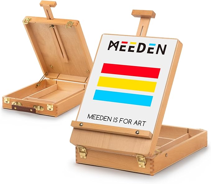 MEEDEN Tabletop Art Sketchbox Easel : Solid Beechwood Table Easels for Painting Canvas, Adjustable Desktop Easel - Art Supply Storage Box for Adults & Artist