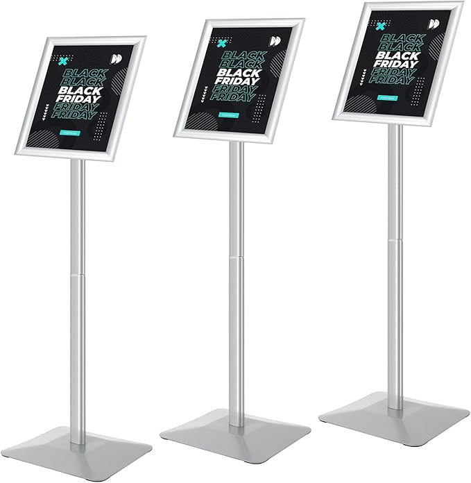 Golemas Sign Stand for Display, 11lbs Integrated Rod Heavy Duty Pedestal Floor Signage Stand Holder, for Outdoor or Indoor Advertising (8.5 x 11, Silver, 3Pack)
