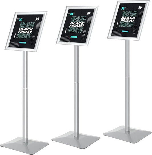 Golemas Sign Stand for Display, 11lbs Integrated Rod Heavy Duty Pedestal Floor Signage Stand Holder, for Outdoor or Indoor Advertising (8.5 x 11, Silver, 3Pack)
