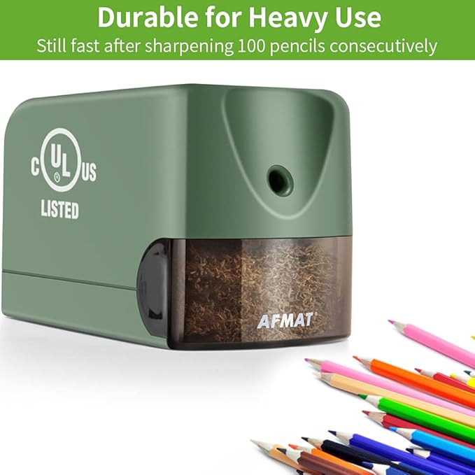 AFMAT Electric Pencil Sharpener for Classroom, Heavy Duty Colored Pencil Sharpener for 6.5-8mm Pencils, Plug in Pencil Sharpeners w/Upgraded Helical Blade (10000 Sharpenings), UL Listed, PS105