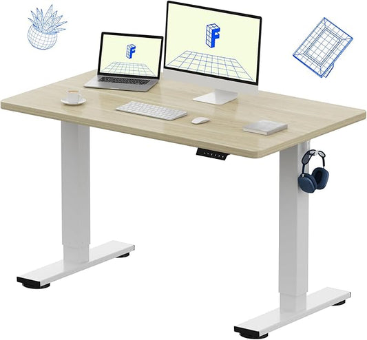FLEXISPOT EN1 One-Piece Standing Desk with 1-Inch Thick Seamless Desktop, 48"x30" Electric Height Adjustable Desk for Home Office, Multi-Monitor Setups & Easy Assembly, White Wood Grain