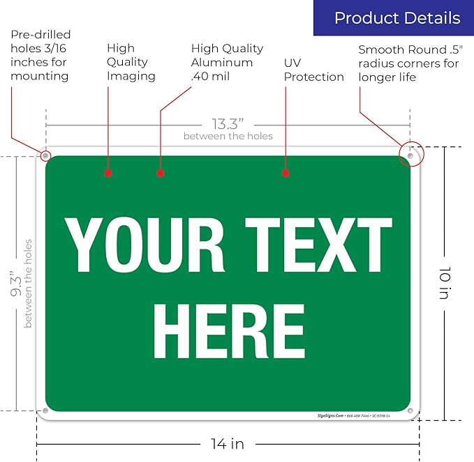 Personalized Custom Green Background Customize for Office, Business, Workplace, Home, Airbnb, Delivery Sign, 10x14 Inches, Rust Free .040 Aluminum, Fade Resistant, Made in USA by Sigo Signs